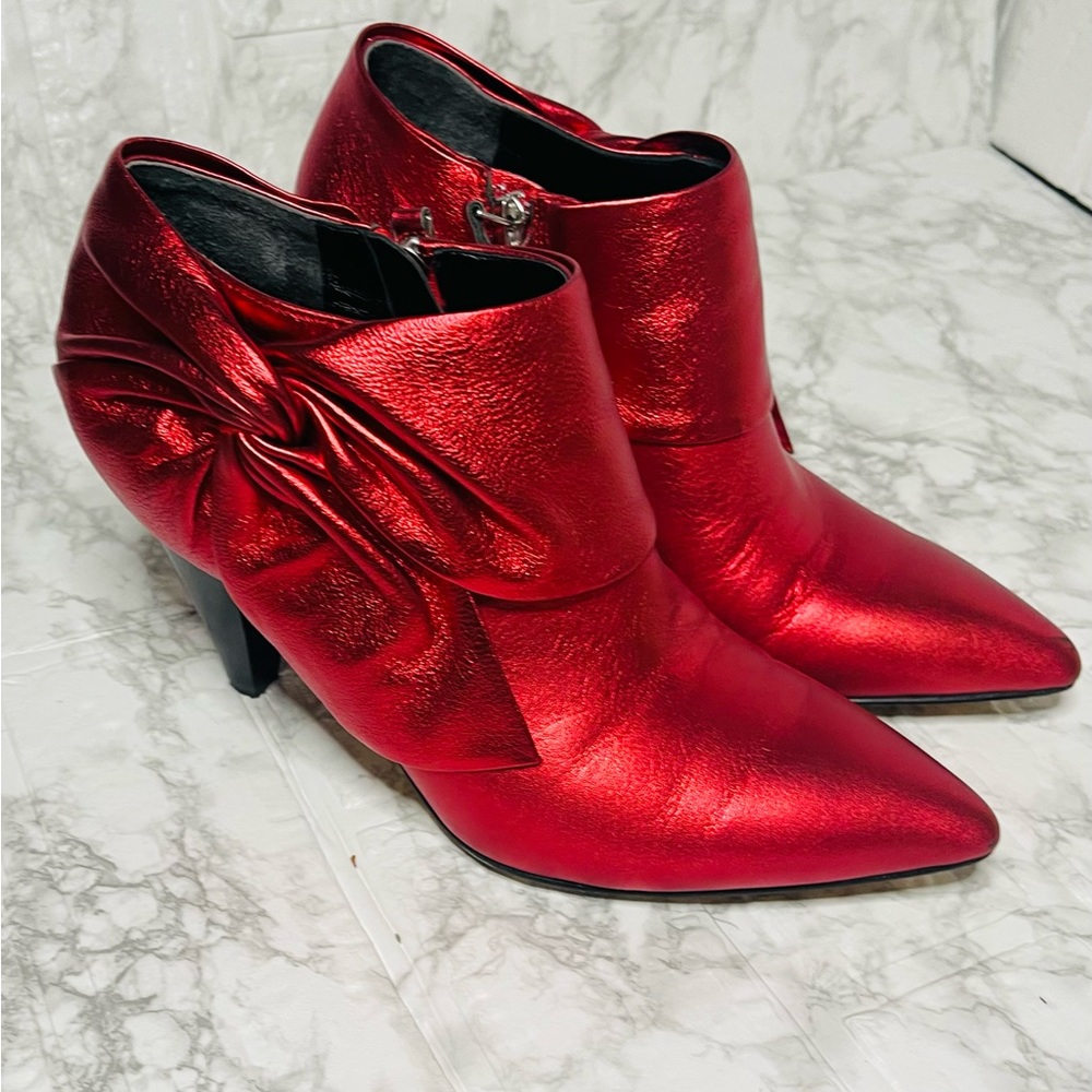PAIGE Catrine Shimmer Bow Bootie Metallic Red Ankle Boot